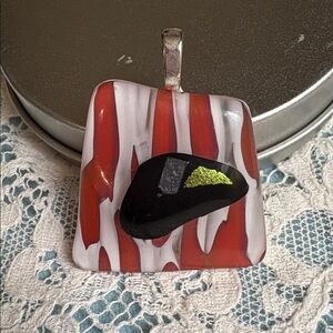 Artisan  Handmade USA  Fused Glass Pendant Tiger